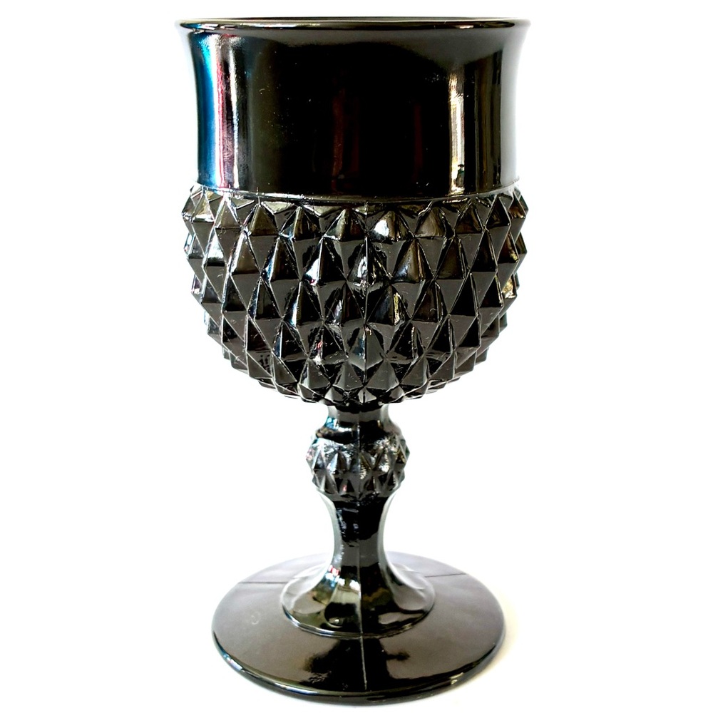 Vintage Black Indiana Glass Tiara Cameo Diamond Point Water Goblet